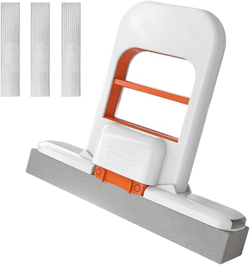 Fusionara Mini Foldable Desktop Mop, Mini Mop for Small Spaces, Portable Cleaning Sponge Mop for Bathroom, Kitchen, Countertops, Glass, Tile - Wet/Dry Use with One-Hand Squeeze Handle & Replaceable Head (White) - Image 1